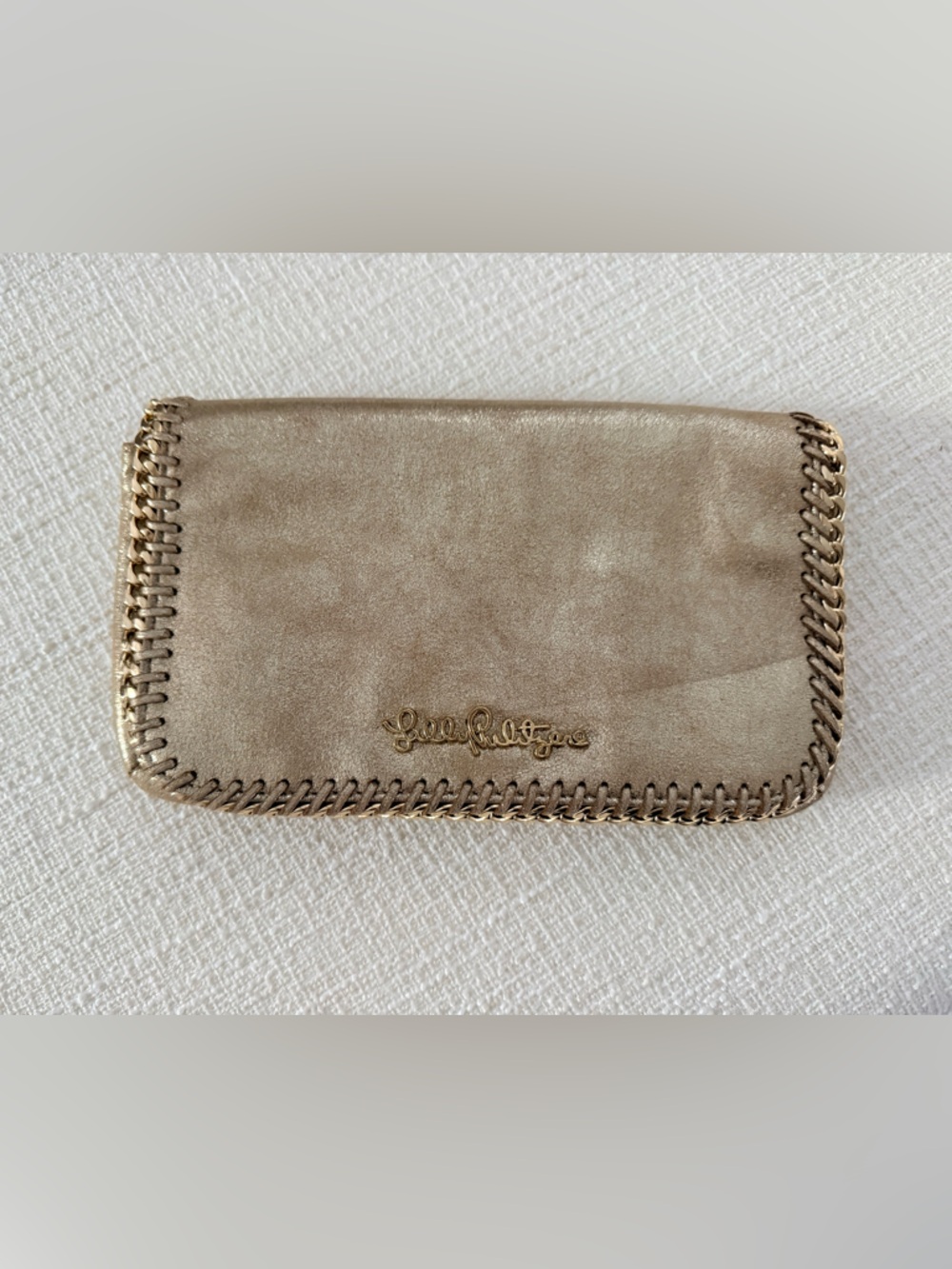 Lilly Pulitzer Metallic Gold Chain-Trim Clutch